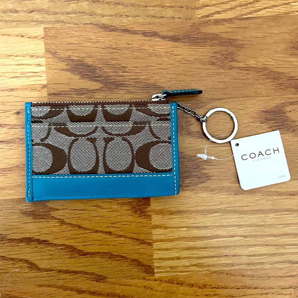 New NWT COACH Mini Skinny Id Case In Signature Canvas